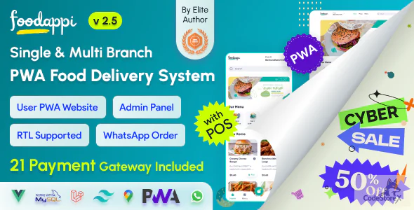FoodAppi - PWA Food Delivery System and WhatsApp Menu Ordering with Admin Panel | Restaurant POS